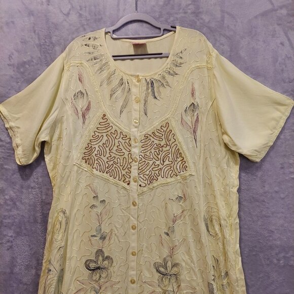 Malhortra Dress Women XL Maxi Flowy Ethnic Hippie Boho embroidery mumu Rayon - Picture 7 of 11